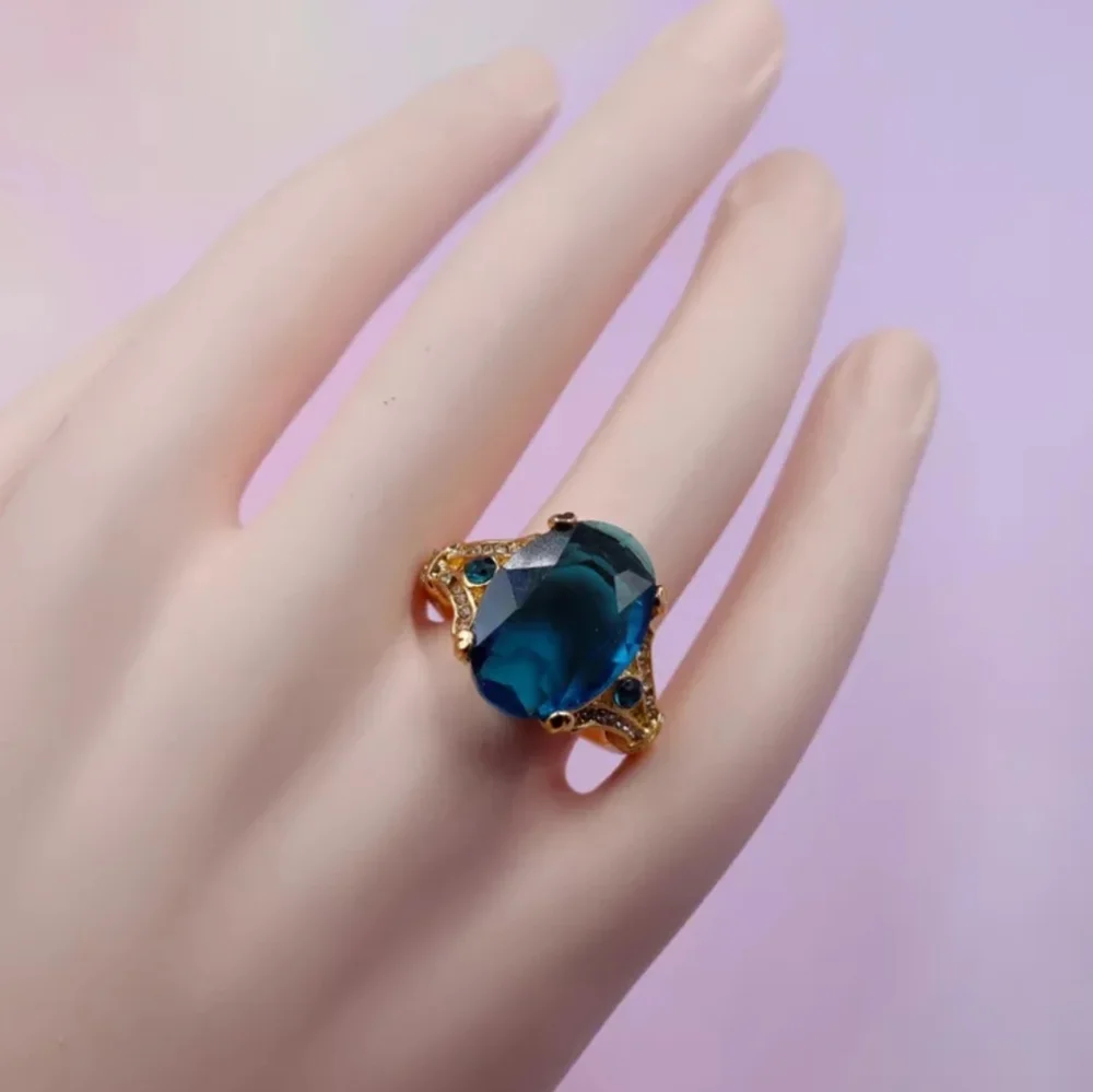 London Blue Crystal Goldtone Ring